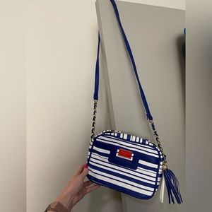 Bestest Johnson Blue and White Striped Medium Sized Shoulder Bag